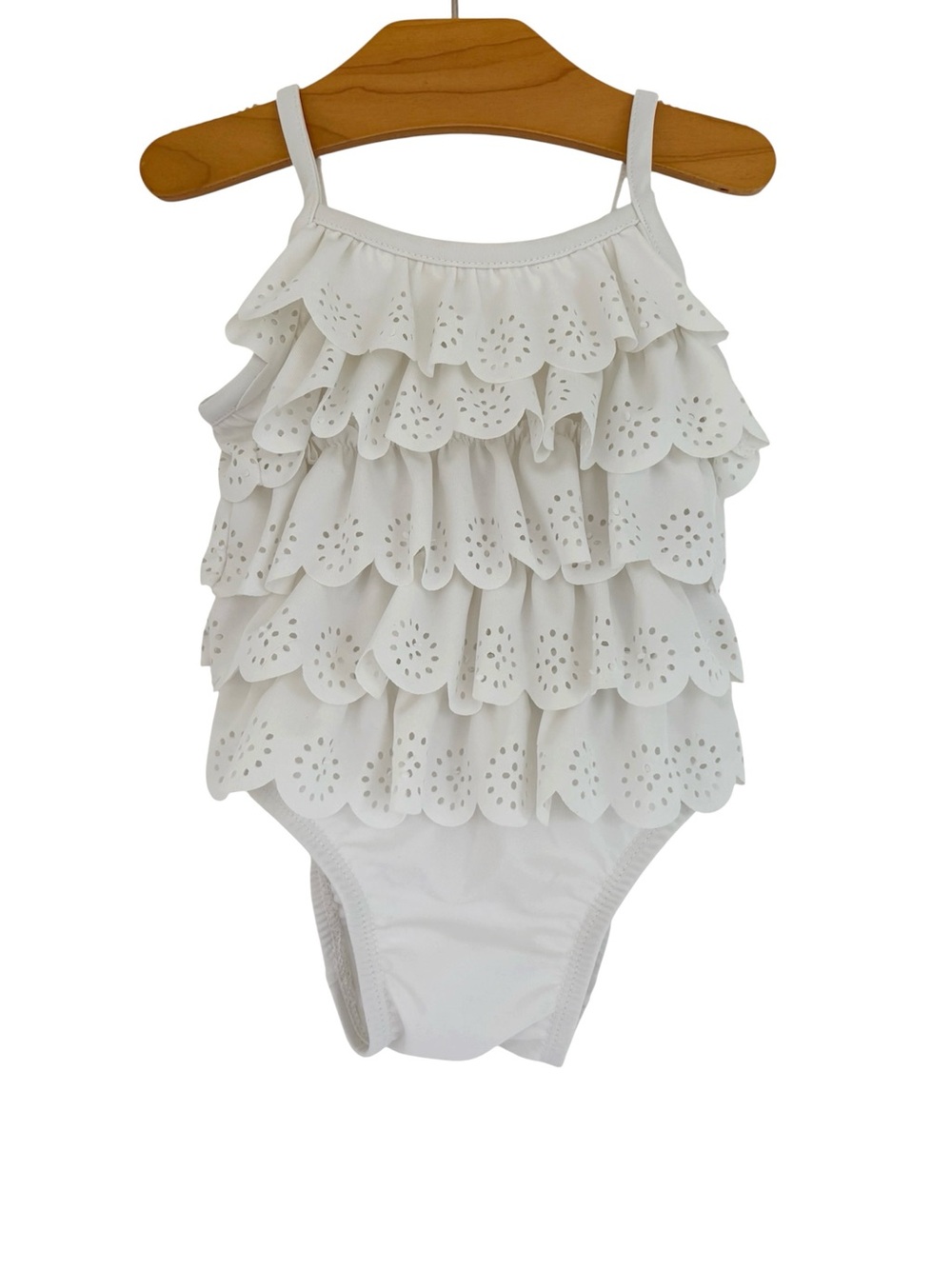 BabyGAP Eyelet Ruffle 1pc Swim Suit Size 6-12 Months White One Piece Swimsuit